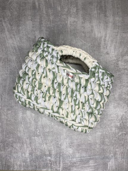 Женская вязаная сумка-тоут оливково-белая — ручная работа от Kissel